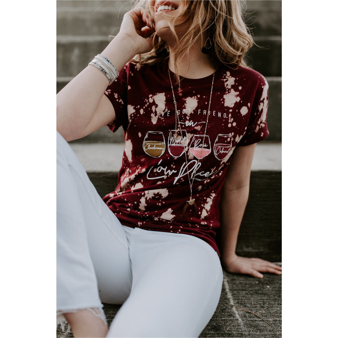 Friends in Low Places Wine Bleached Tee