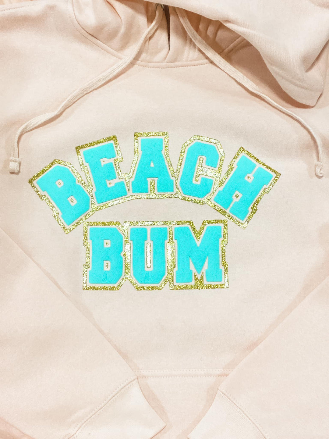 Beach Bum Teal Varsity Glitter Lt Pink Hoodie