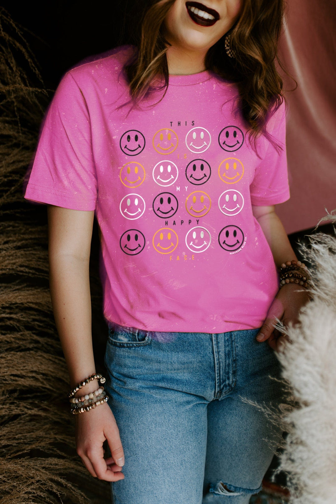 This Is My Happy Face Bleached Pink Tee