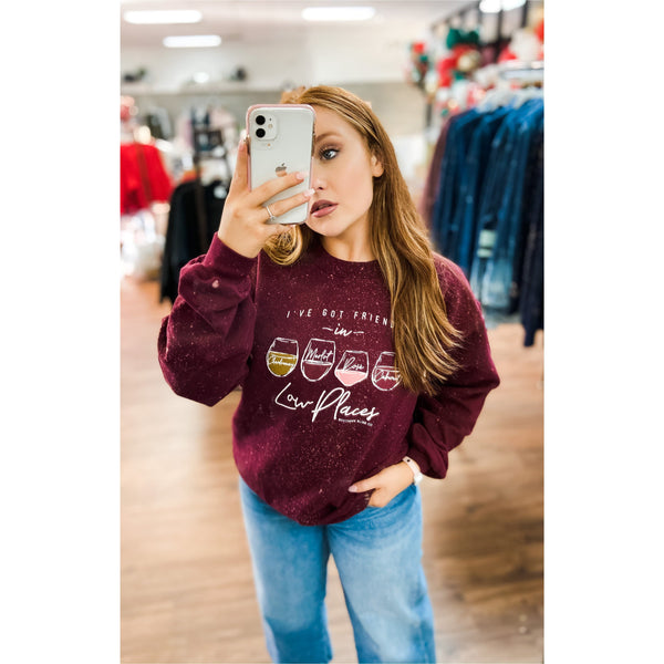 Friends in Low Places Wine Maroon Bleached Sweatshirt