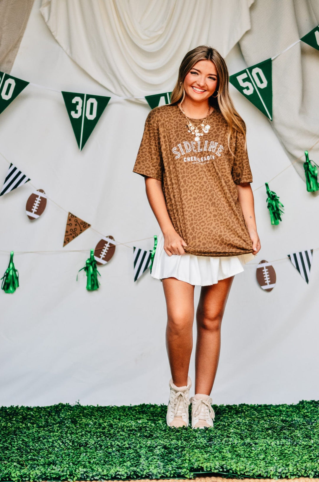 Sideline Cheerleader Brown Leopard Print Tee