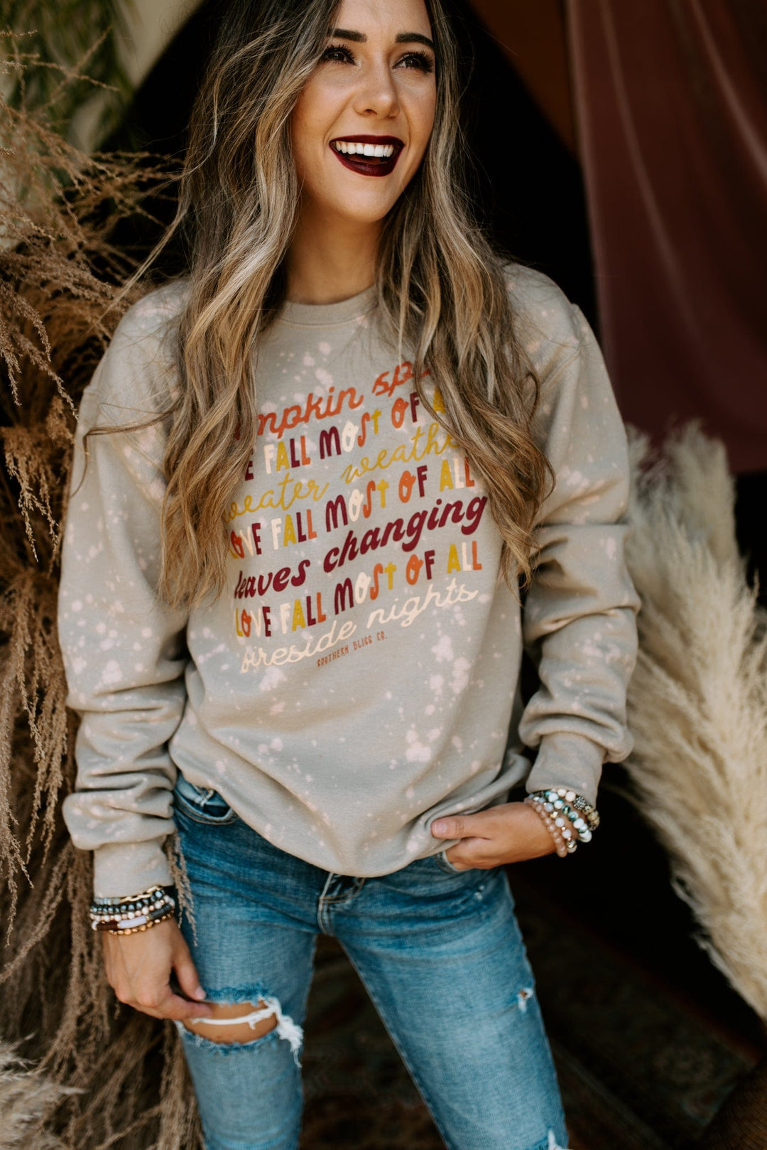 Love Fall Most of All Bleached Sweatshirt