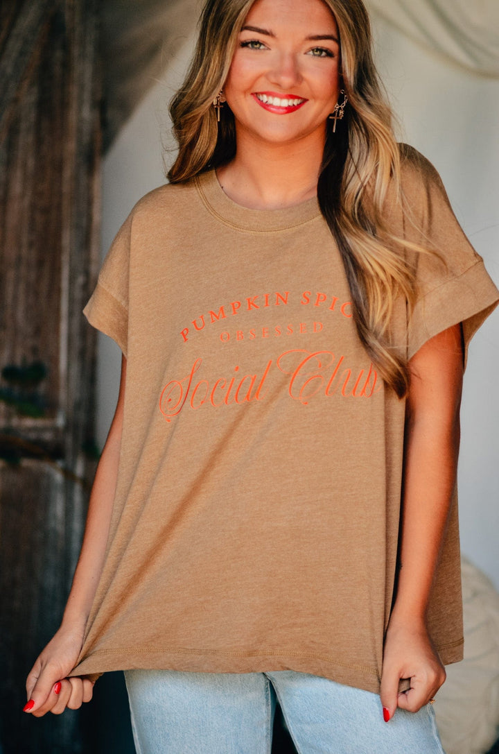 Pumpkin Spice Obsessed Social Club Camel Tee