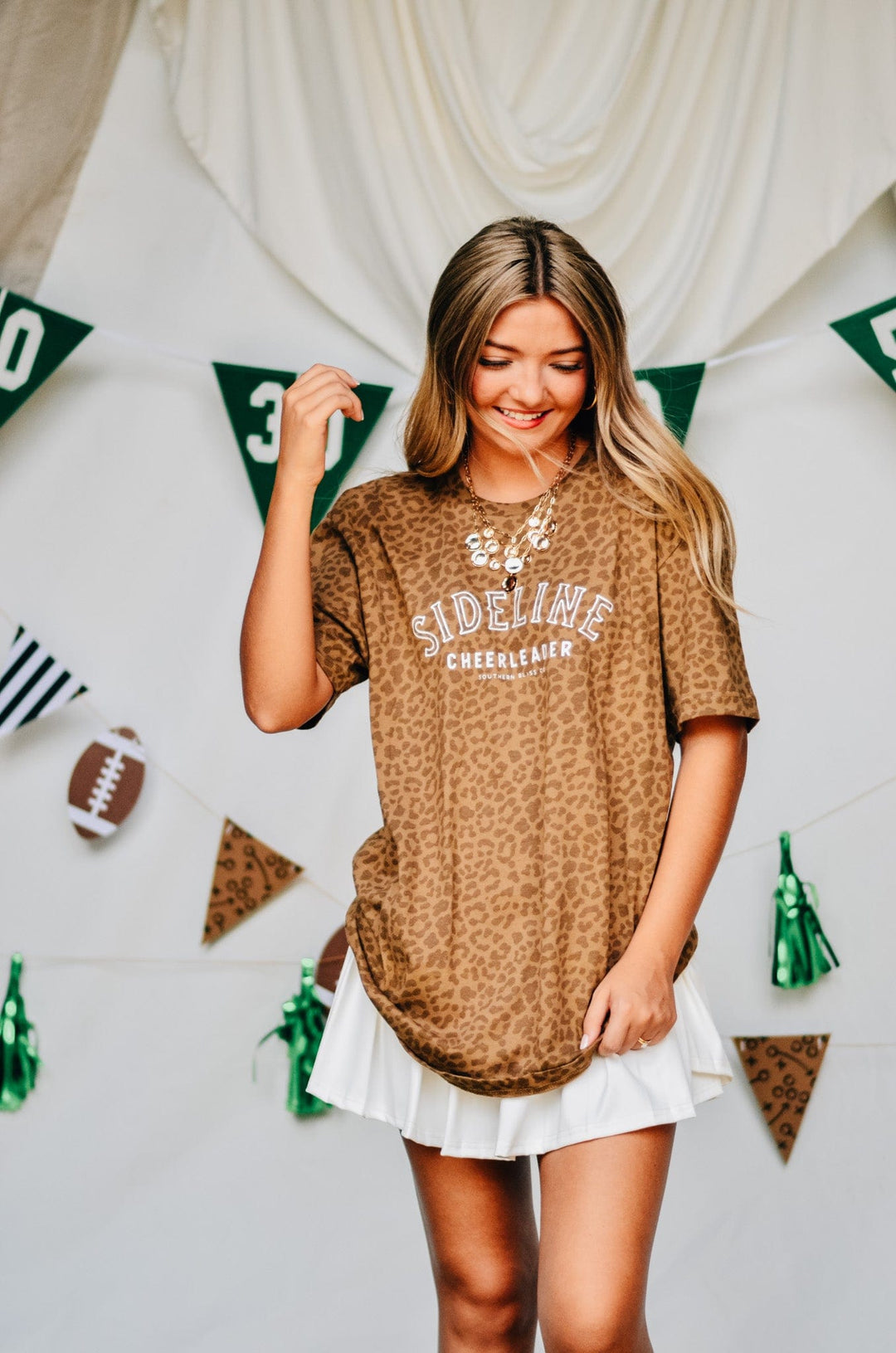Sideline Cheerleader Brown Leopard Print Tee