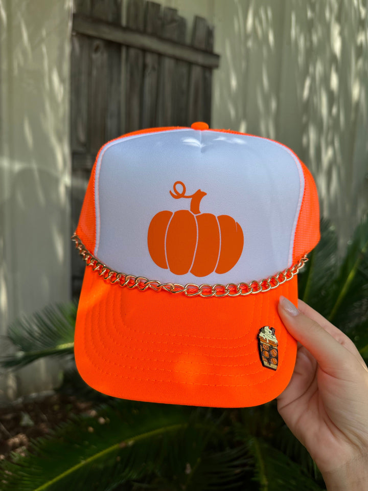 Lil Pumpkin White/Neon Orange Trucker Hat