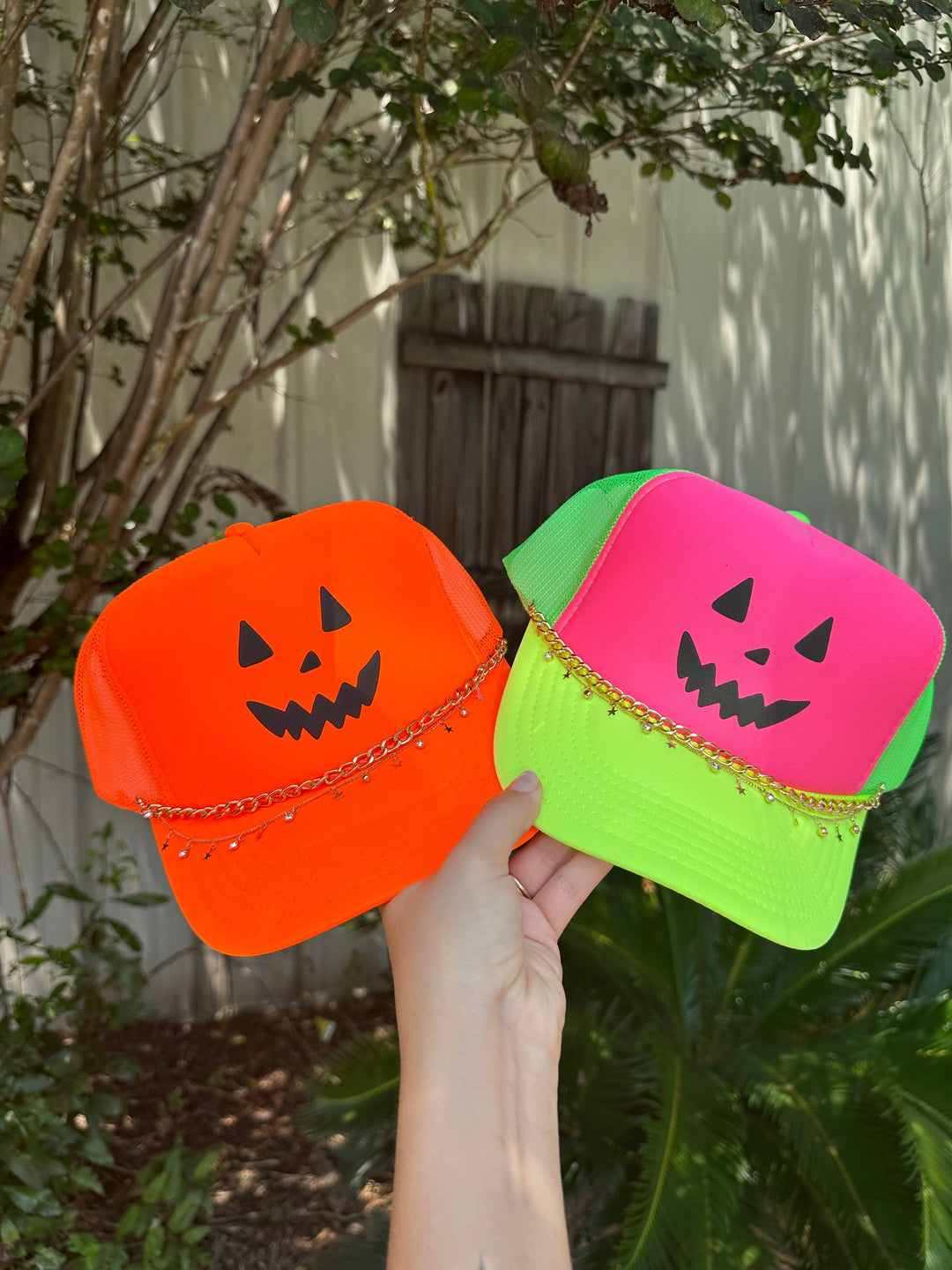 Jack O Lantern Multi Trucker Hat (Hot Pink)