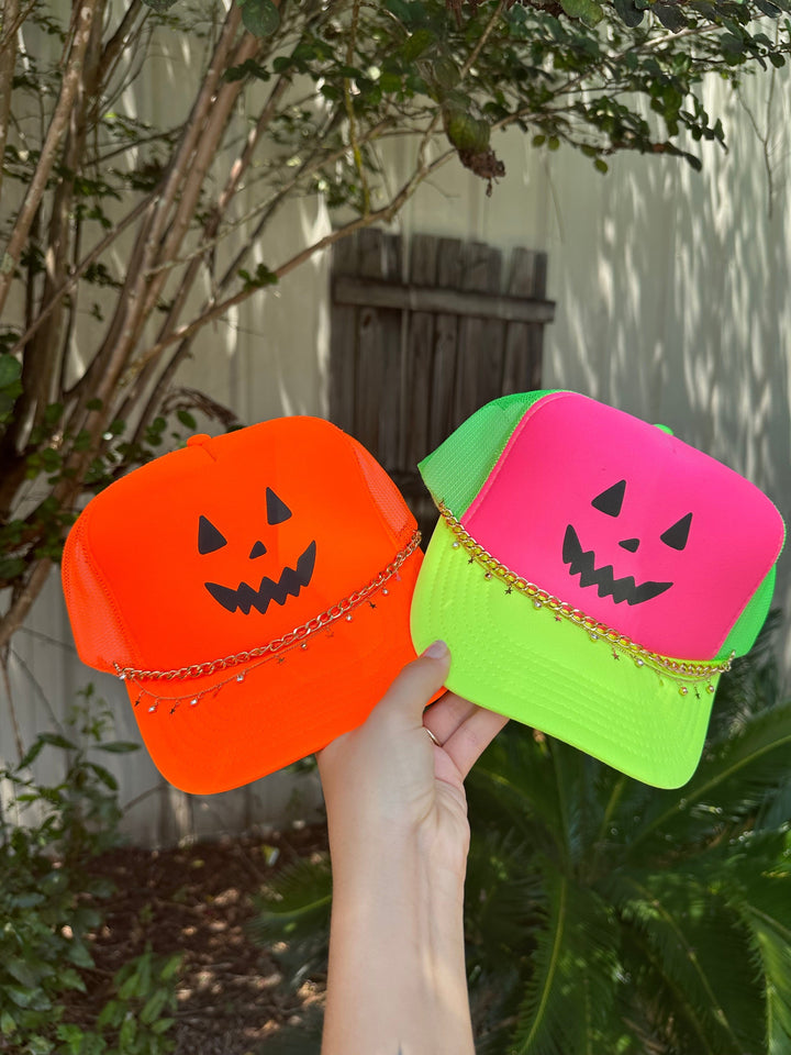 Jack O Lantern Multi Trucker Hat (Hot Pink)
