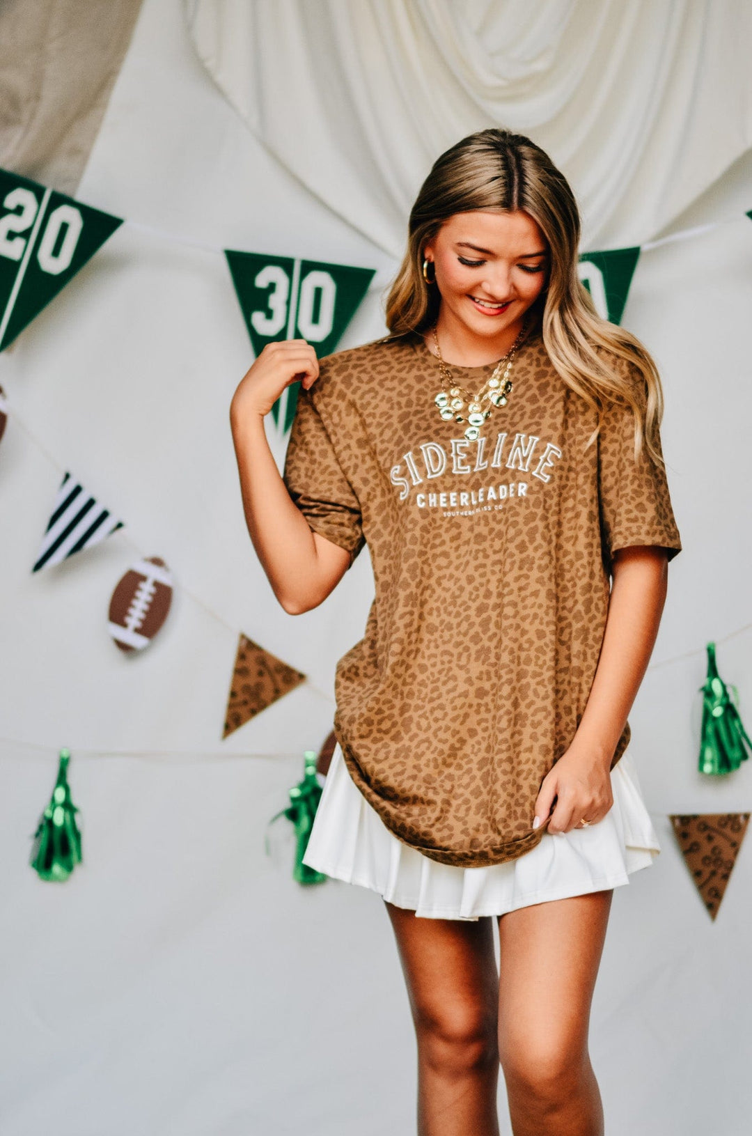 Sideline Cheerleader Brown Leopard Print Tee