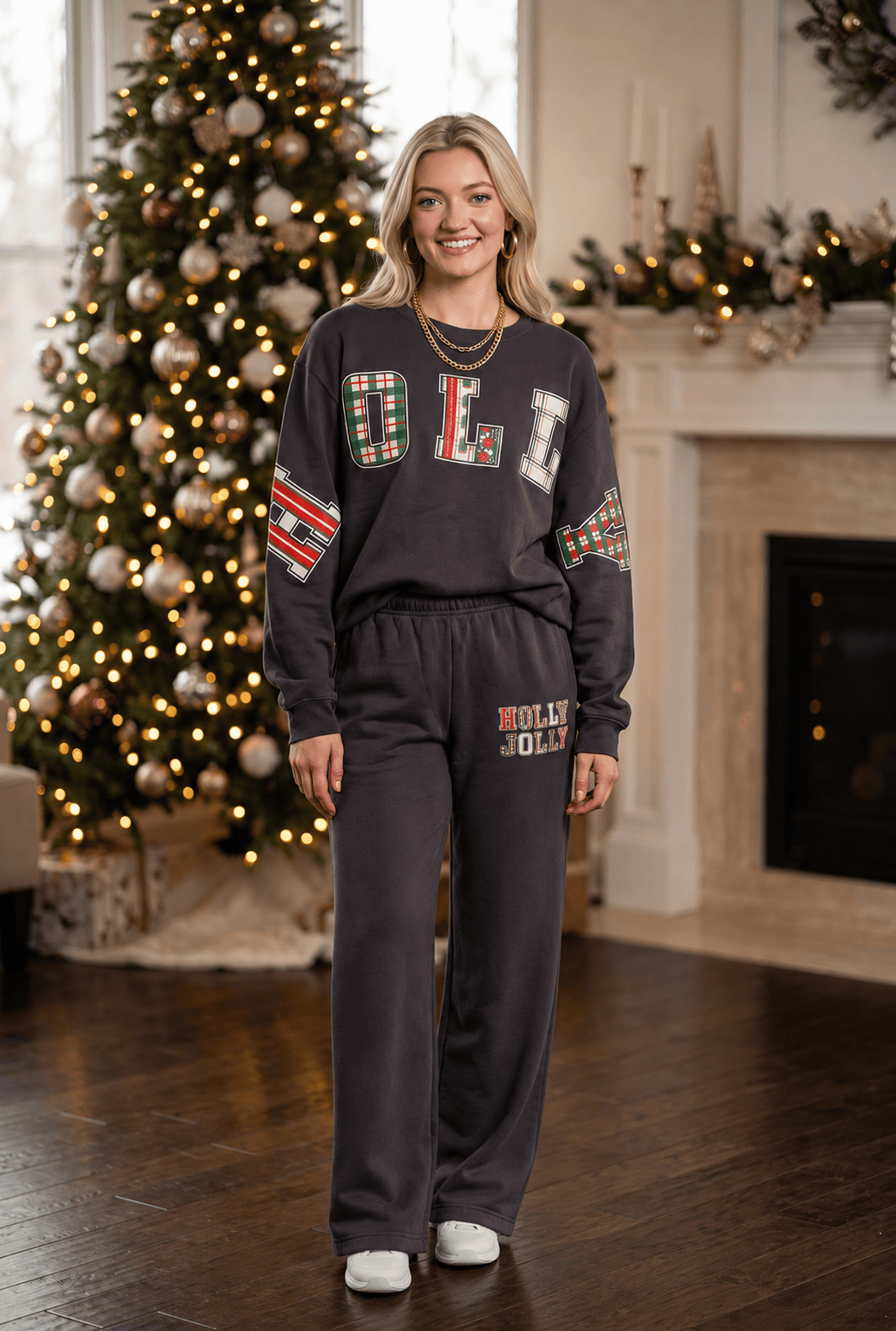 Holly Jolly Patch Charcoal Sweatshirt