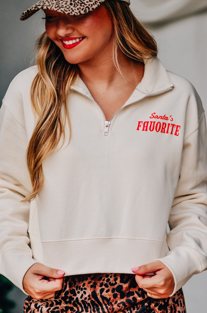 Santa's Favorite Half-Zip Cropped Sweatshirt
