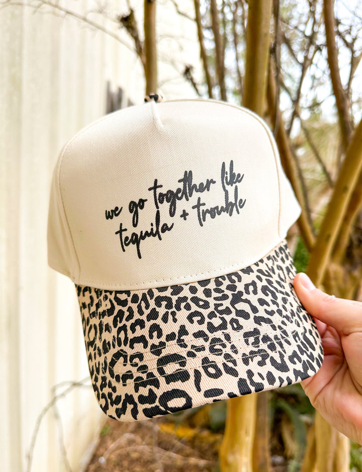 Tequila & Trouble Leopard Canvas Trucker Hat