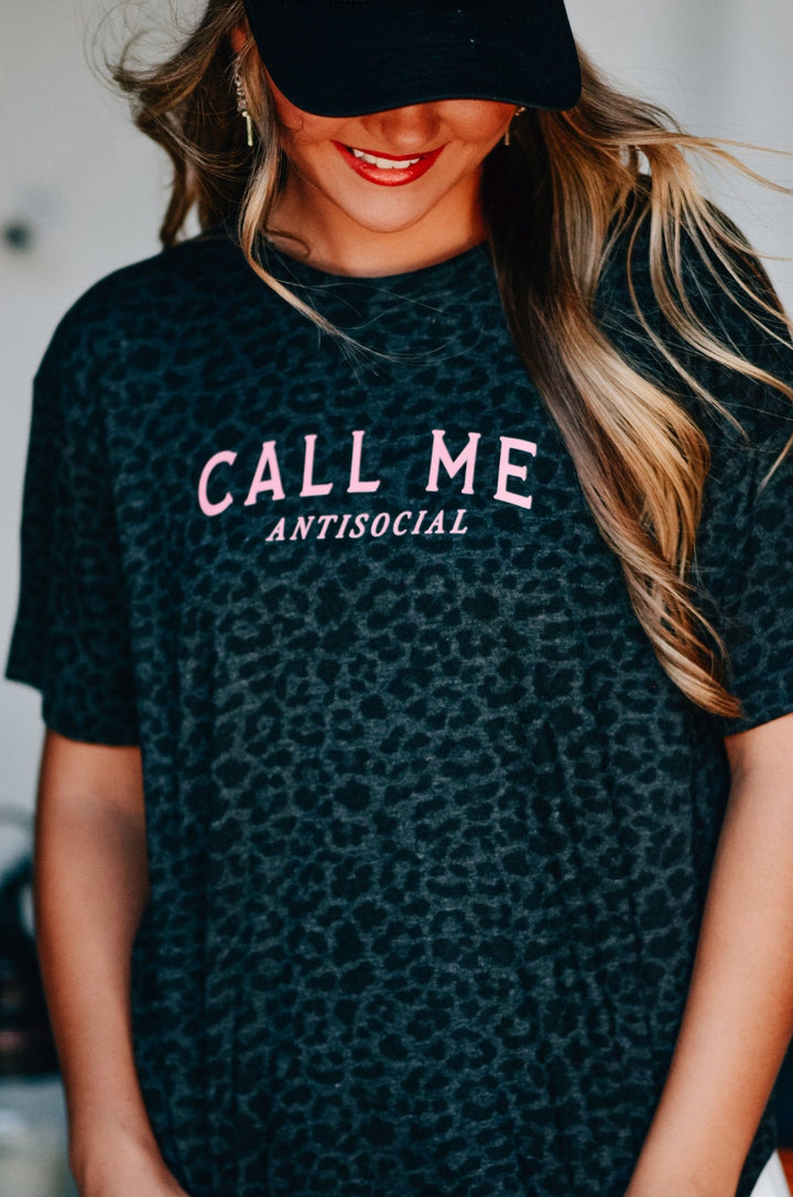 Call Me Antisocial Leopard Tee