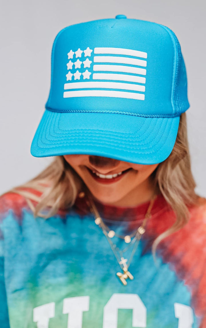 Blue American Flag Trucker Hat