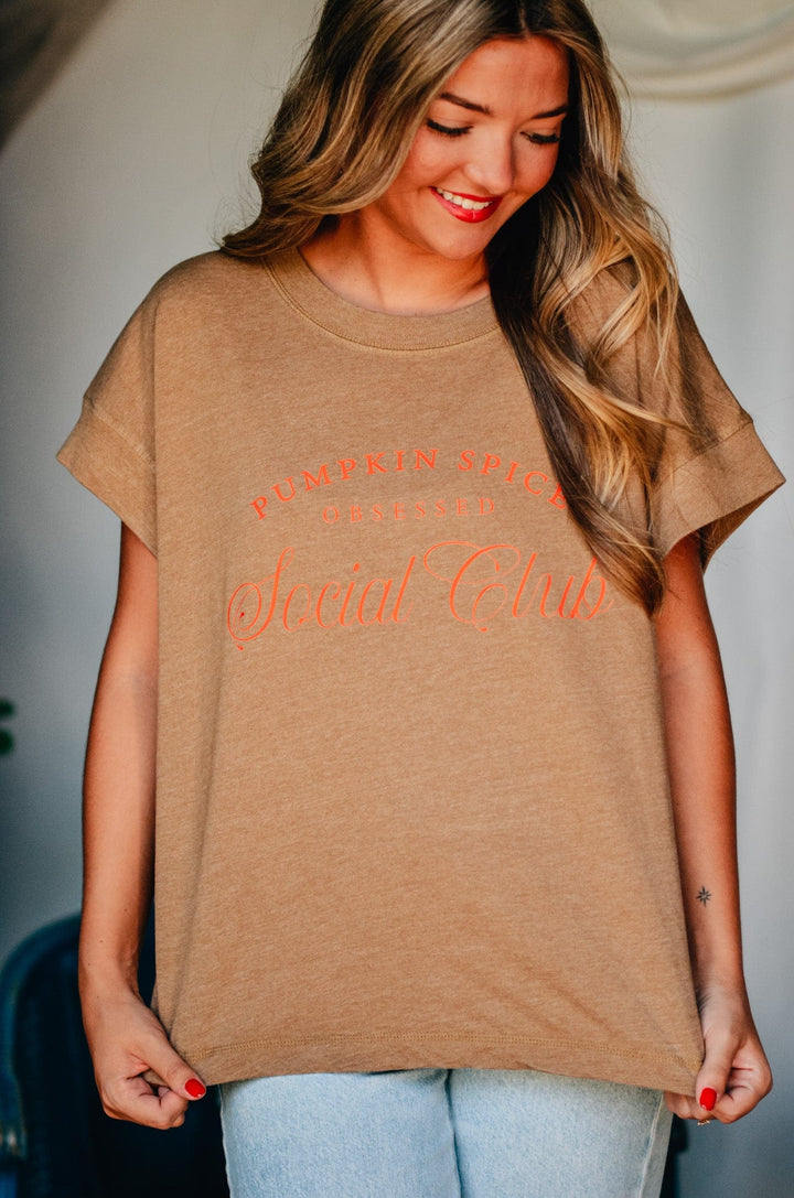 Pumpkin Spice Obsessed Social Club Camel Tee