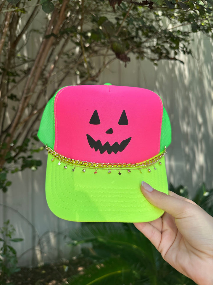 Jack O Lantern Multi Trucker Hat (Hot Pink)