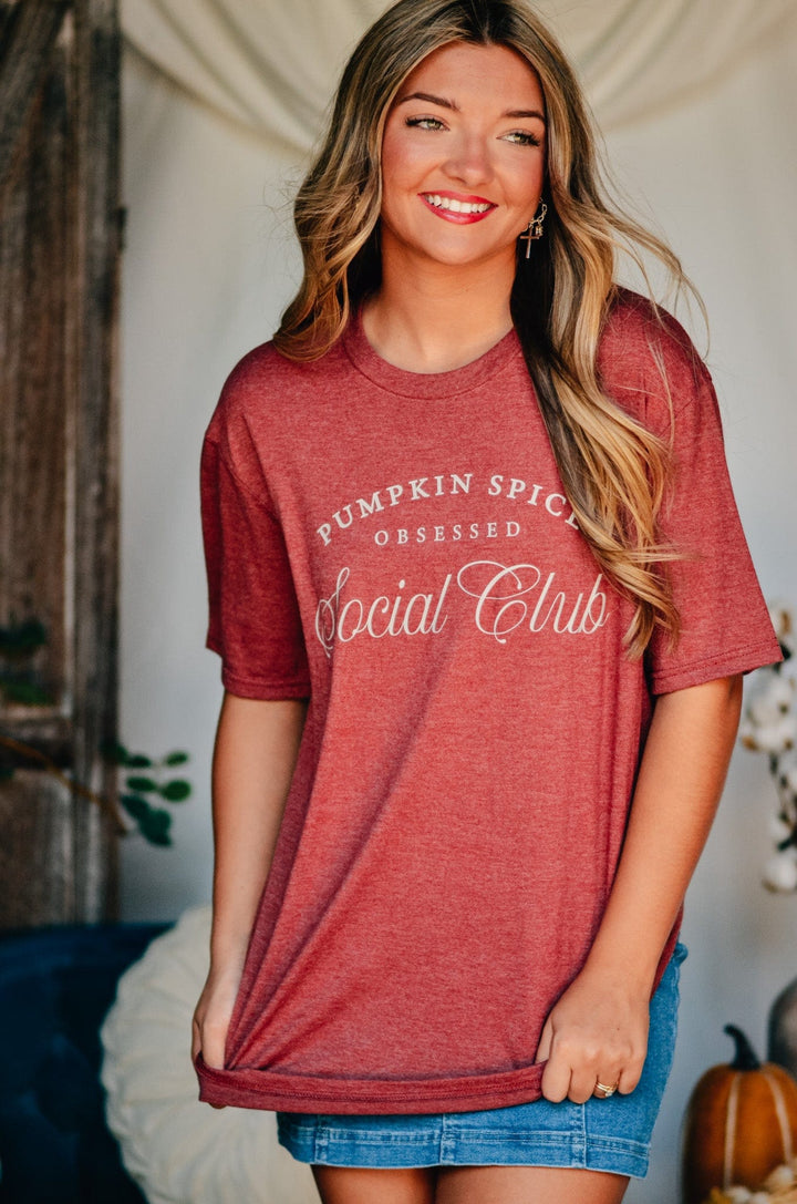 Pumpkin Spice Obsessed Social Club Maroon Tee