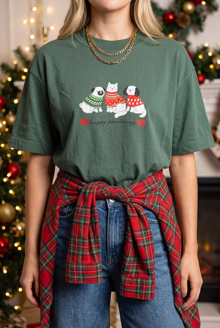 Happy Pawlidays Green Vintage Boxy Tee