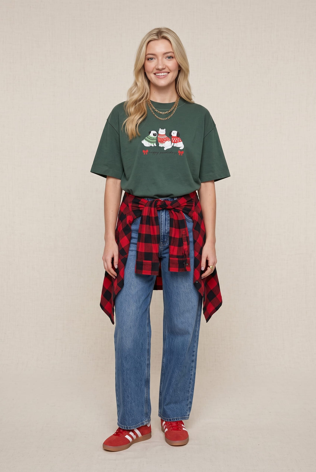 Happy Pawlidays Green Vintage Boxy Tee