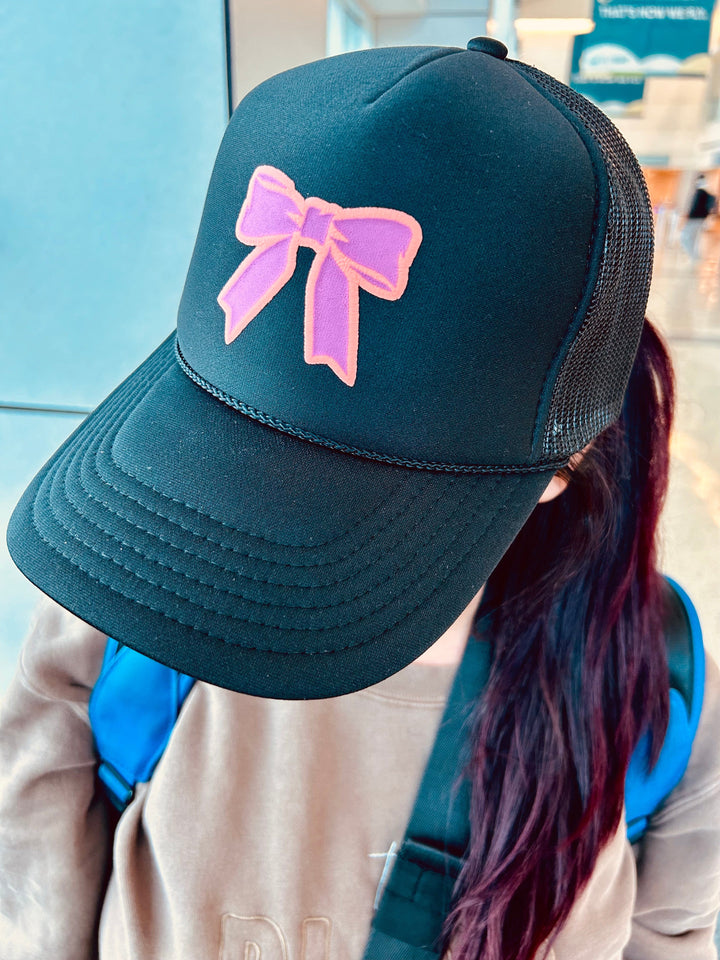 Bow Puff Black Trucker Hat