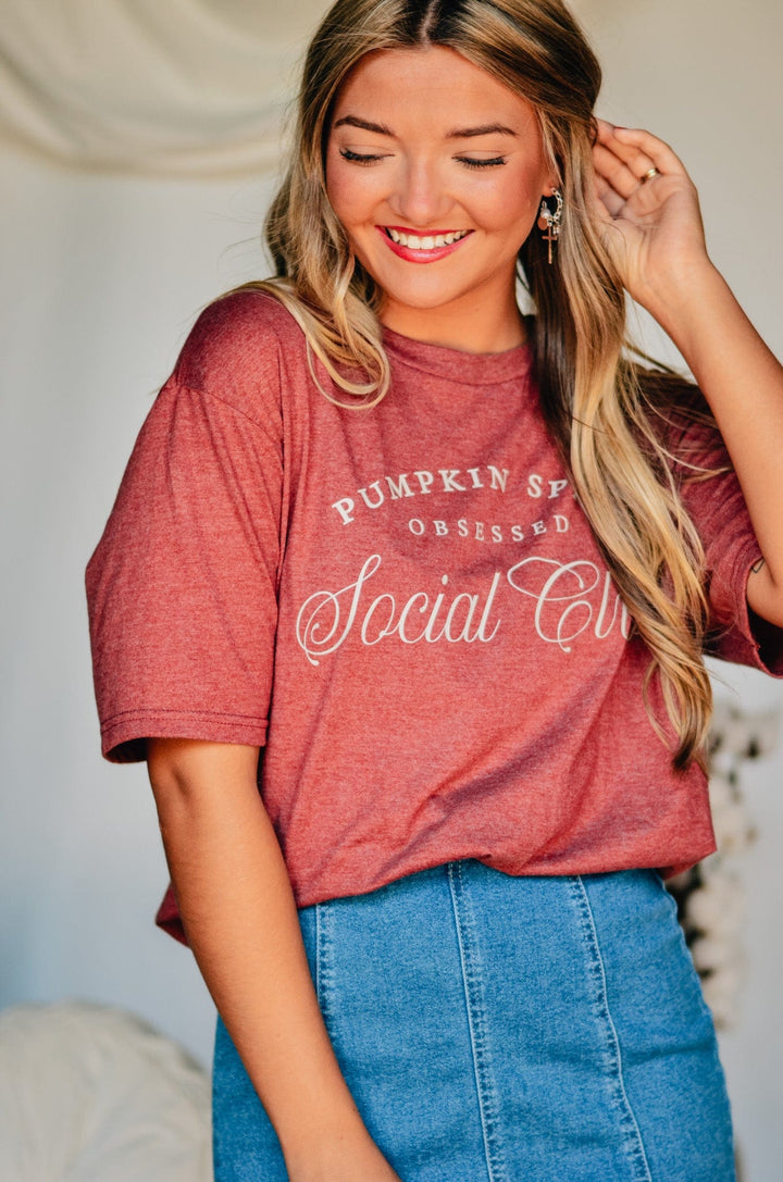 Pumpkin Spice Obsessed Social Club Maroon Tee