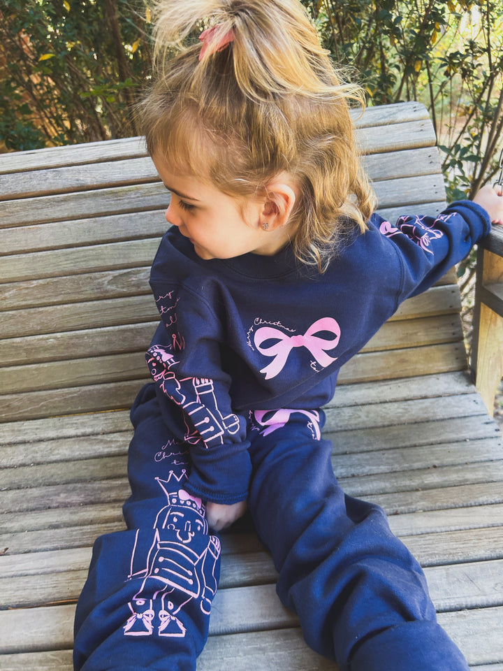 Nutcracker Bows Navy Sweatshirt YOUTH
