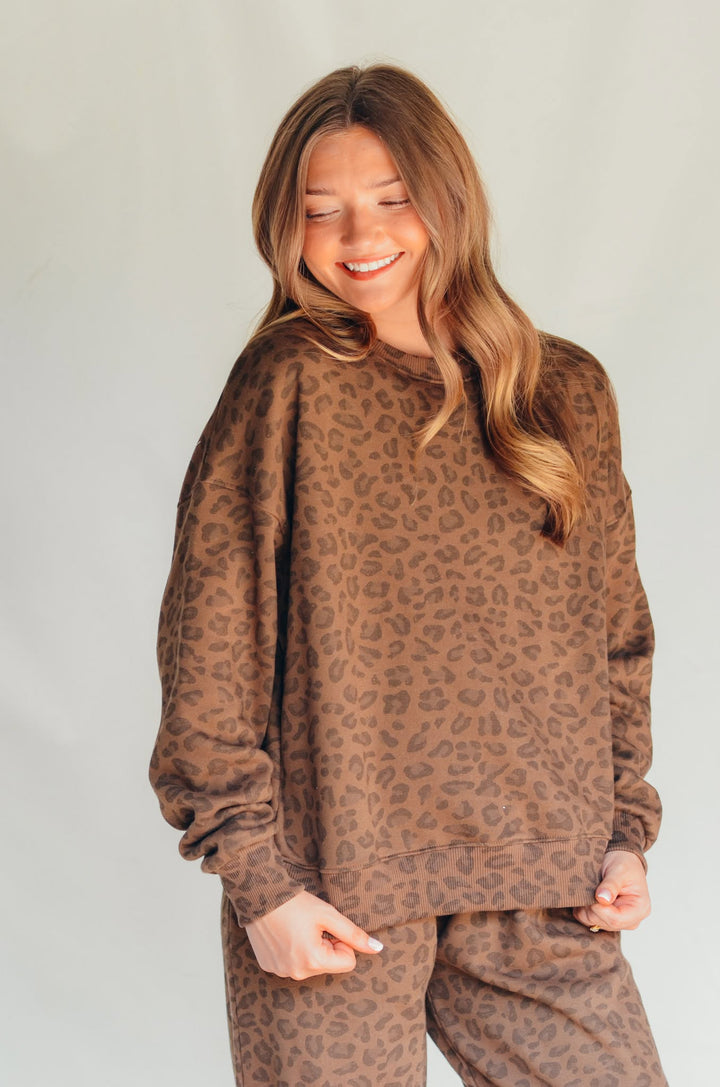 PREORDER ITEM (Estimated ship date 10/31) Brown Leopard Crew Sweatshirt
