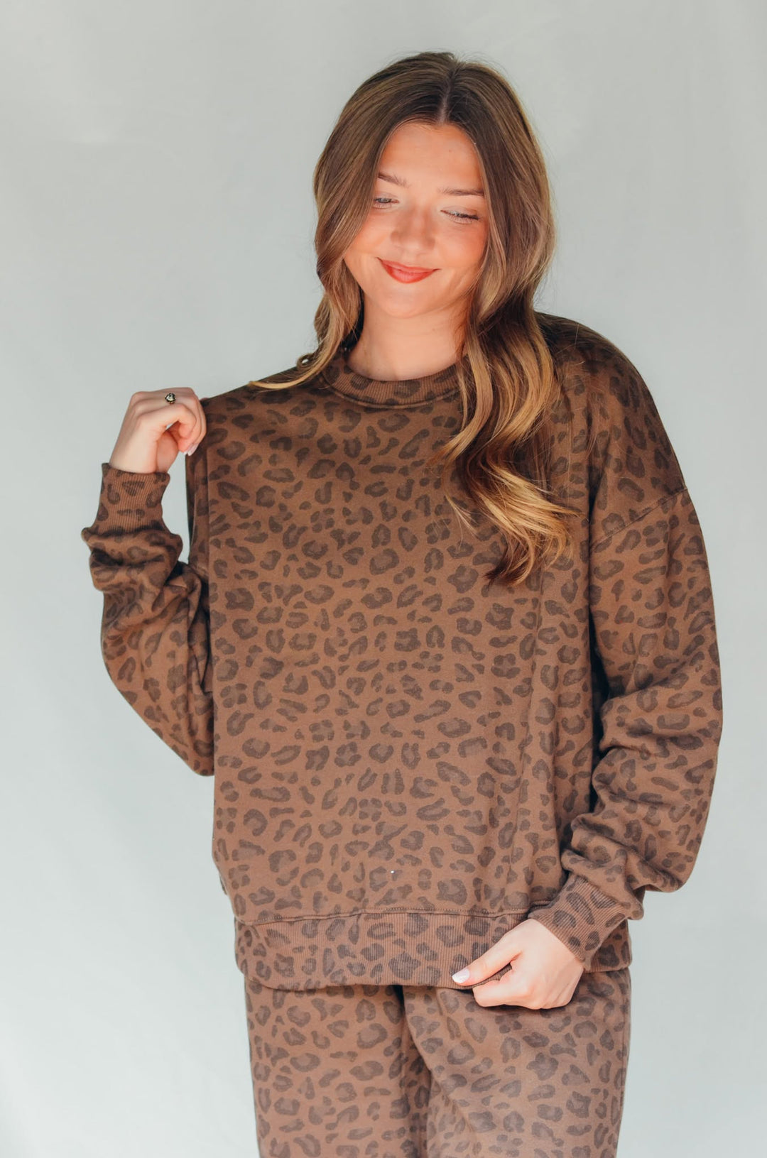 PREORDER ITEM (Estimated ship date 10/31) Brown Leopard Crew Sweatshirt
