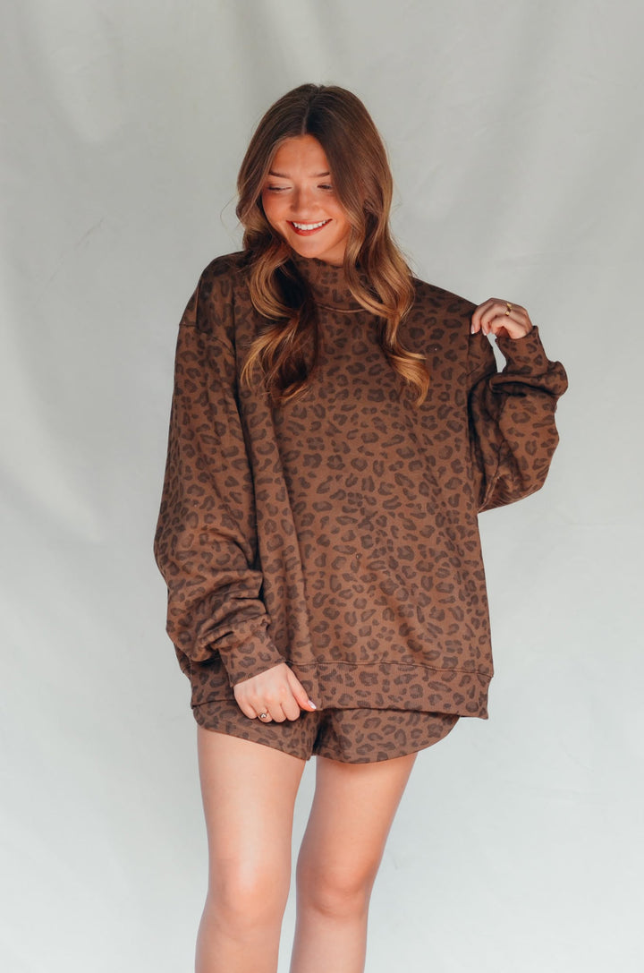 PREORDER ITEM (Estimated ship date 10/31) Brown Leopard Mock Neck Sweatshirt