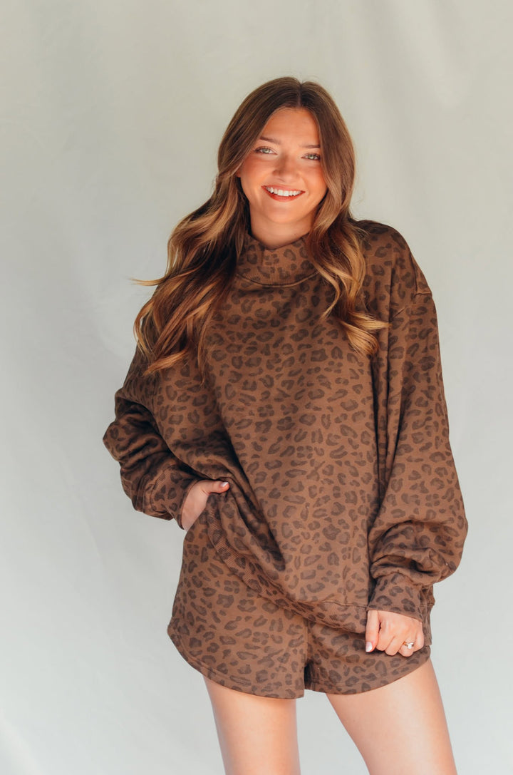PREORDER ITEM (Estimated ship date 10/31) Brown Leopard Fleece Shorts