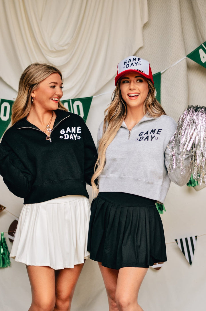 Game Day Black Half-Zip Cropped Sweatshirt