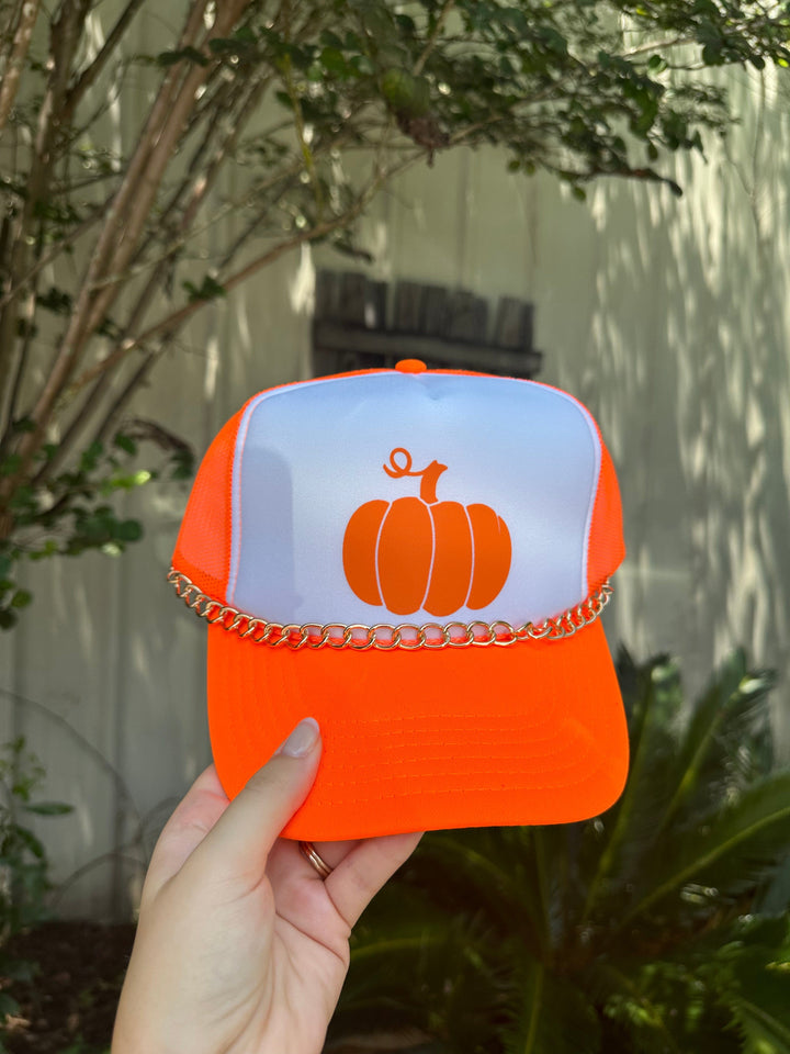 Lil Pumpkin White/Neon Orange Trucker Hat