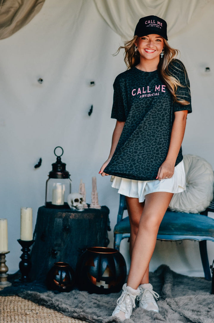 Call Me Antisocial Leopard Tee