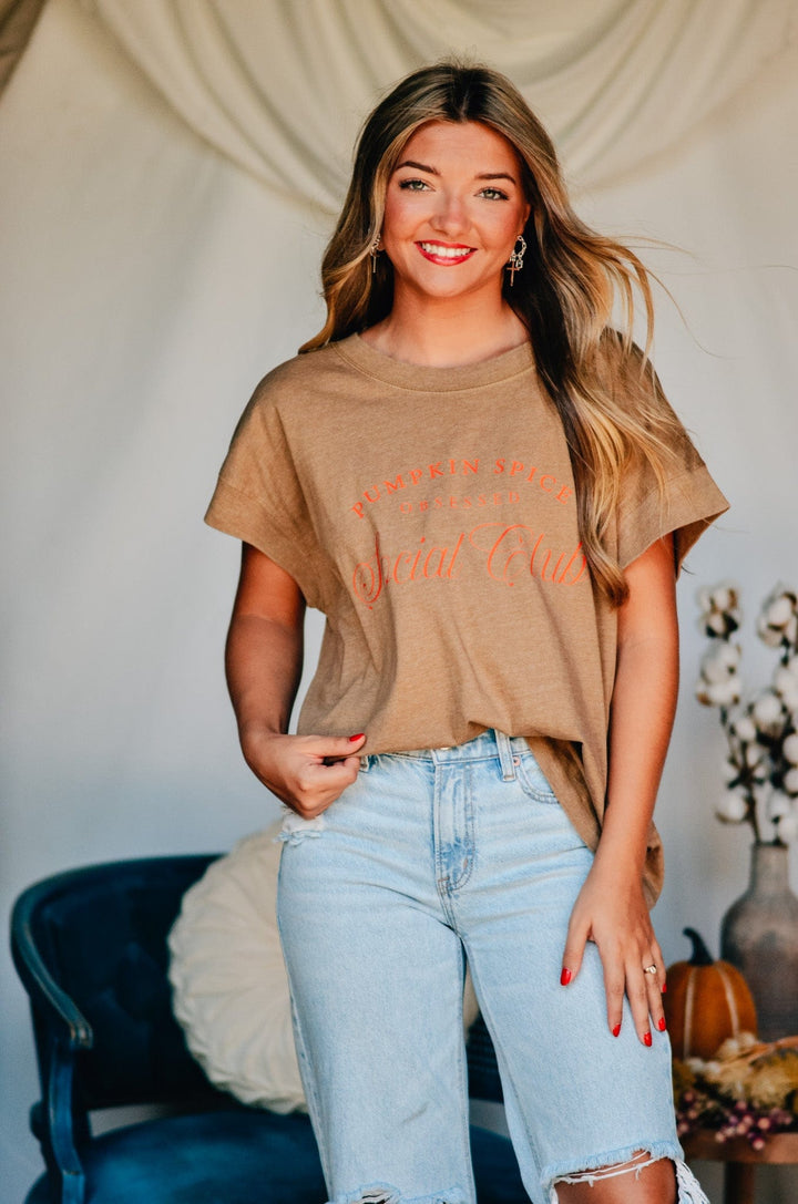 Pumpkin Spice Obsessed Social Club Camel Tee