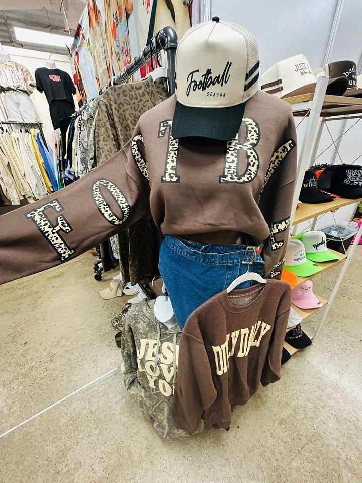 Football Leopard Mocha Crop Sweatshirt