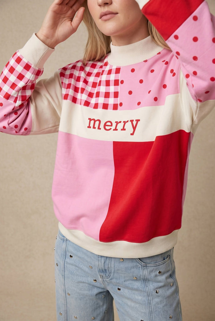 PREORDER ITEM (Estimated ship date 10/15, Christmas Merry Colorblock Mock Neck Sweatshirt (Copy)