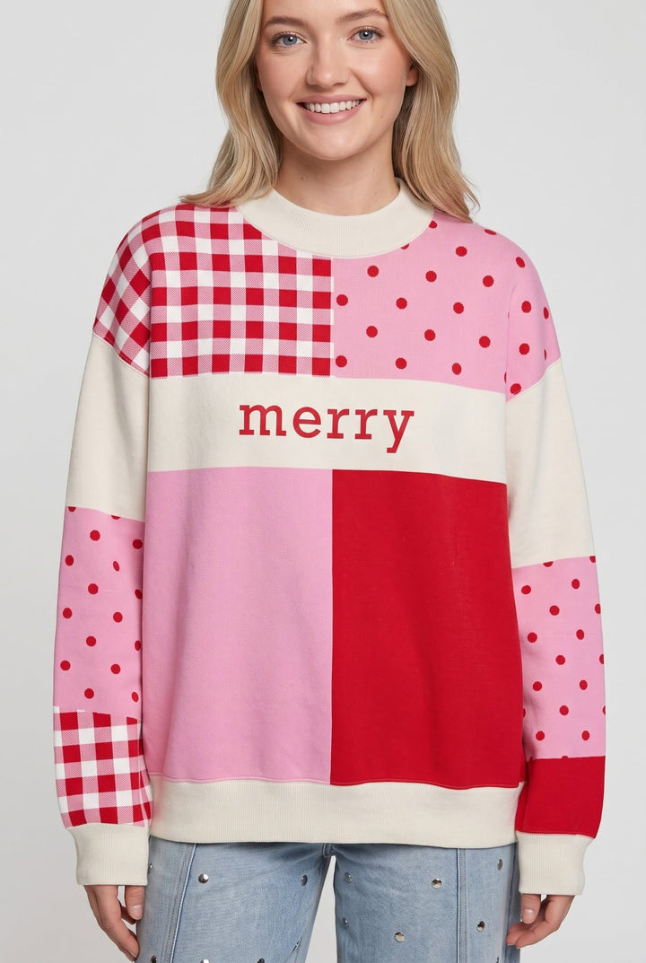 PREORDER ITEM (Estimated ship date 10/15, Christmas Merry Colorblock Mock Neck Sweatshirt (Copy)