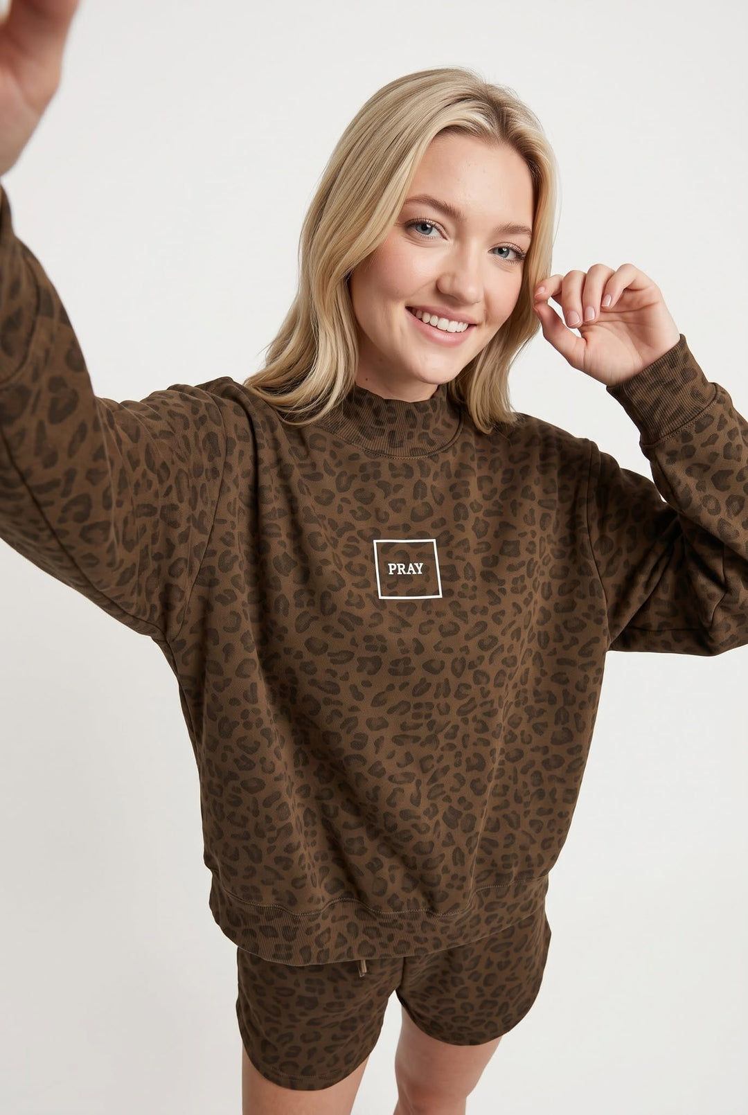 PREORDER ITEM (Estimated ship date 10/31) PRAY Brown Leopard Mock Neck Sweatshirt