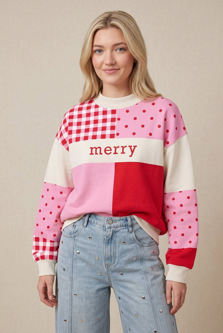 PREORDER ITEM (Estimated ship date 10/15, Christmas Merry Colorblock Mock Neck Sweatshirt (Copy)
