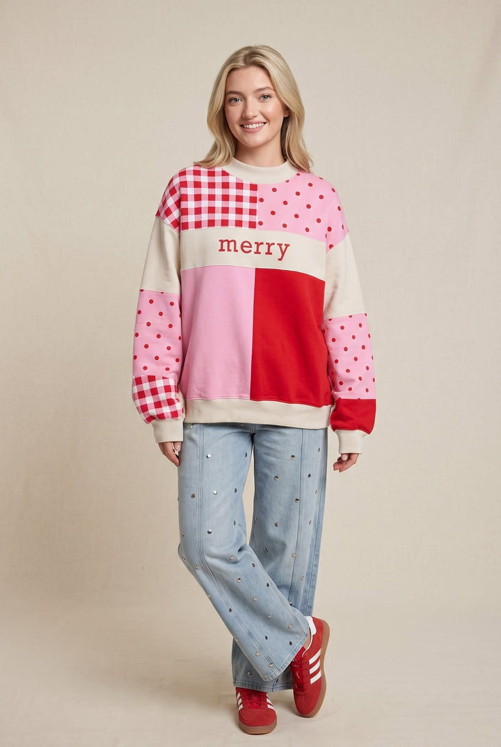 PREORDER ITEM (Estimated ship date 10/15, Christmas Merry Colorblock Mock Neck Sweatshirt (Copy)