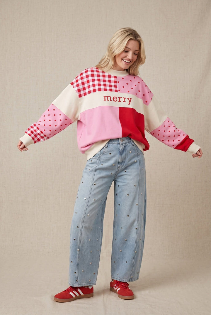 PREORDER ITEM (Estimated ship date 10/15, Christmas Merry Colorblock Mock Neck Sweatshirt (Copy)