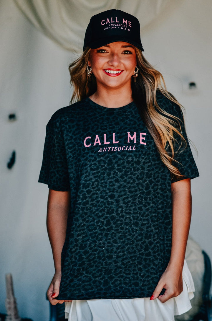 Call Me Antisocial Leopard Tee
