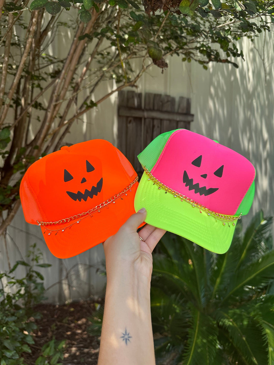 Jack O Lantern Multi Trucker Hat (Hot Pink)