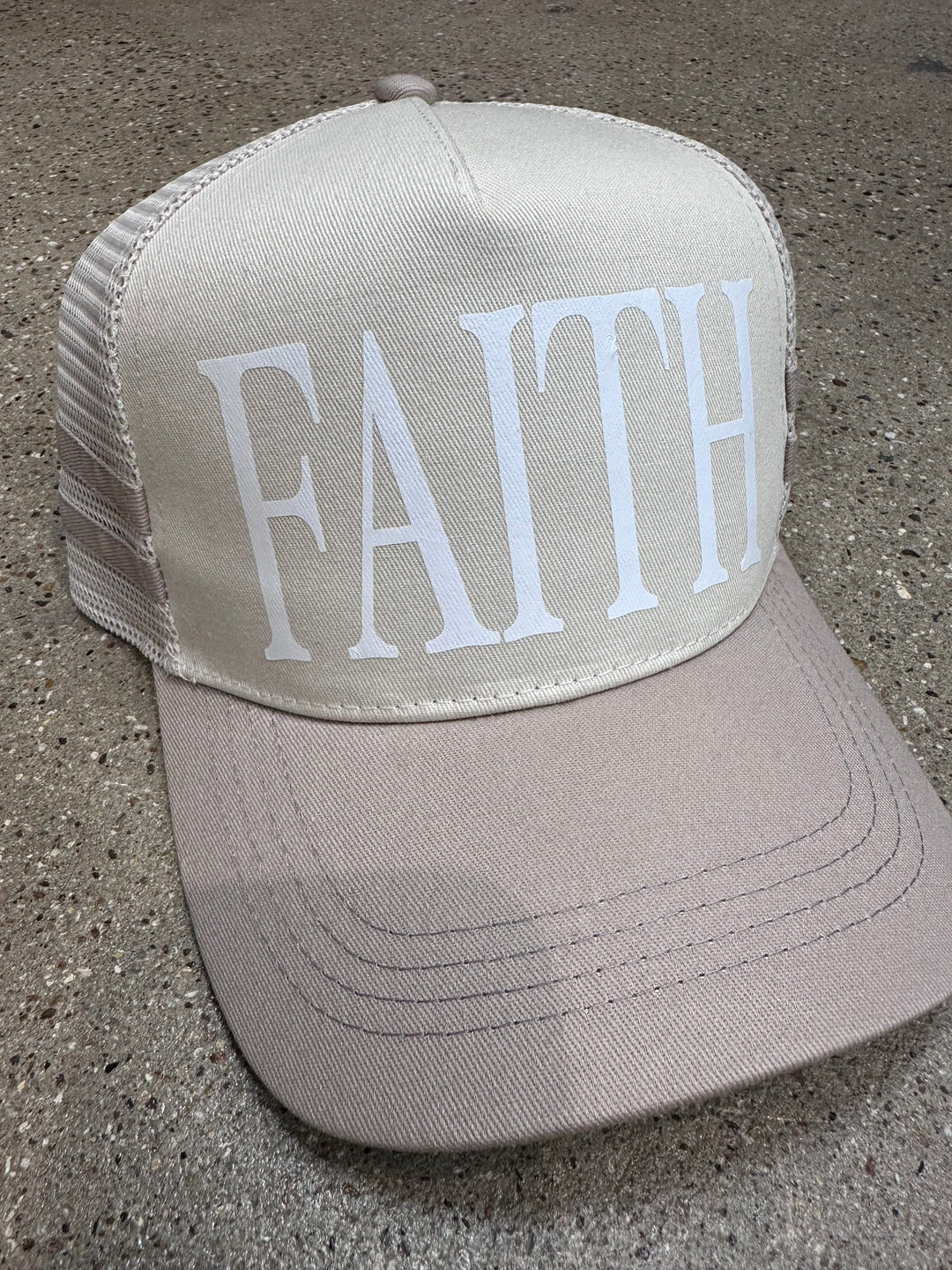 FAITH Tan striped canvas Trucker Hat