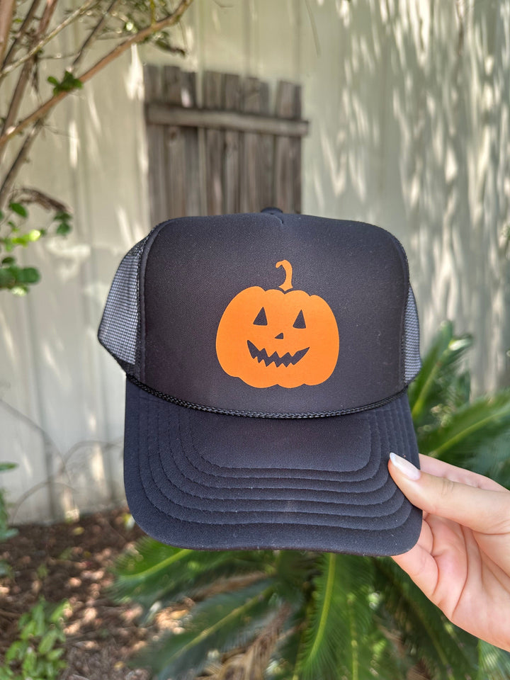 Pumpkin Face Black Trucker Hat