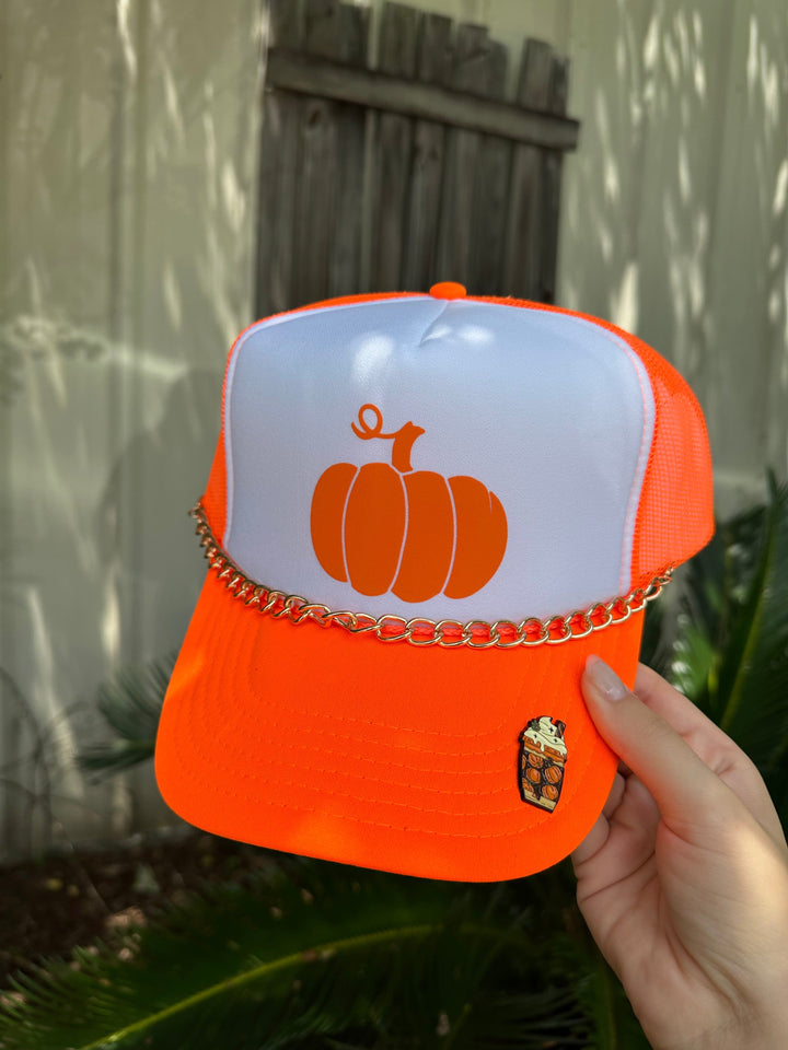 Lil Pumpkin White/Neon Orange Trucker Hat
