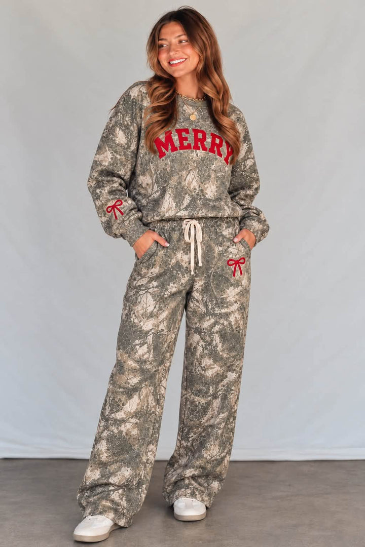 PREORDER ITEM (Estimated ship date 11/15) Merry Bow Vintage Camo Crew Sweatshirt