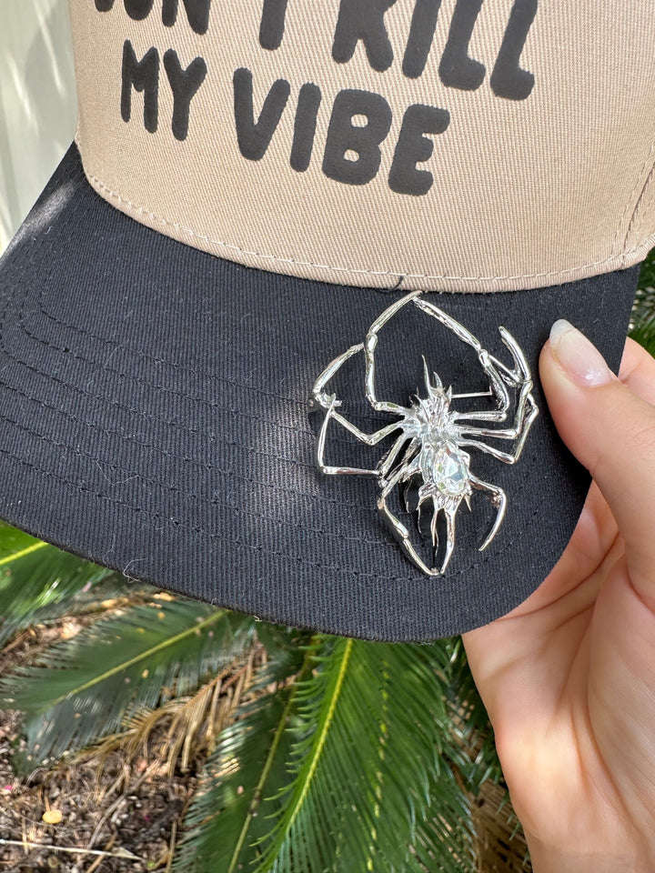 Don't Kill My Vibe Tan/Black Canvas Trucker Hat
