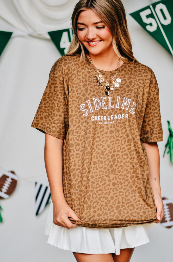 Sideline Cheerleader Brown Leopard Print Tee