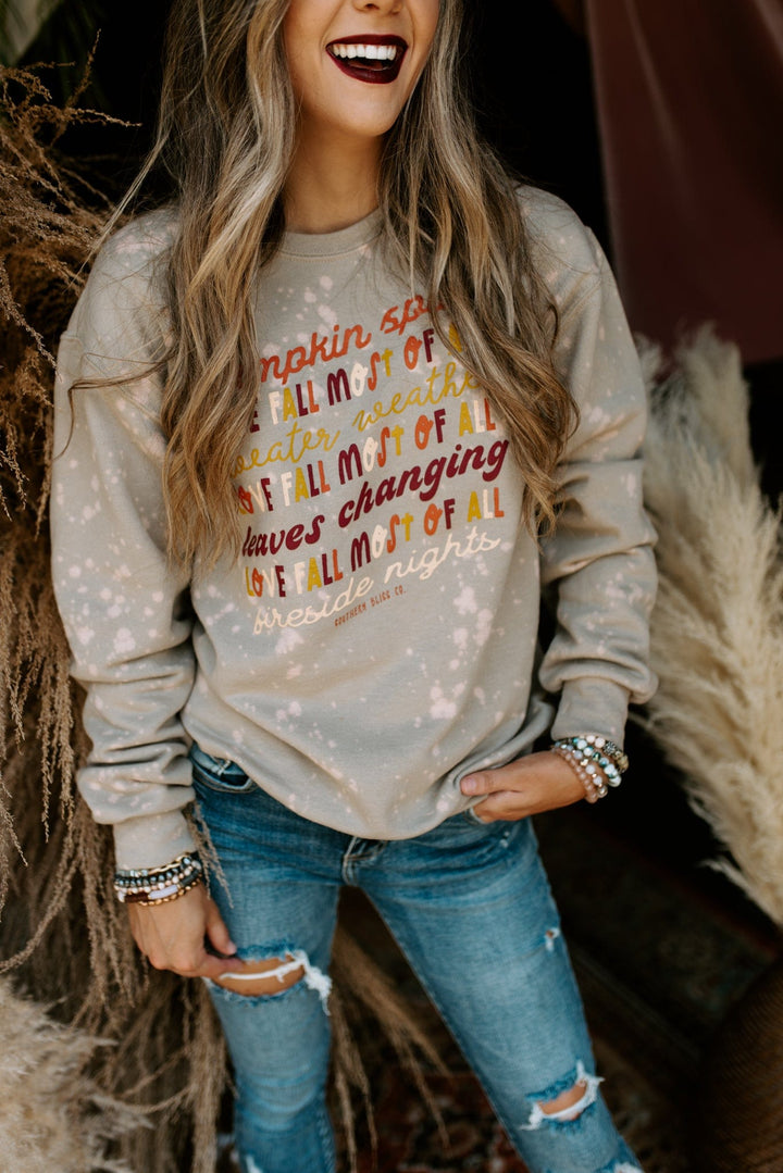 Love Fall Most of All Bleached Sweatshirt