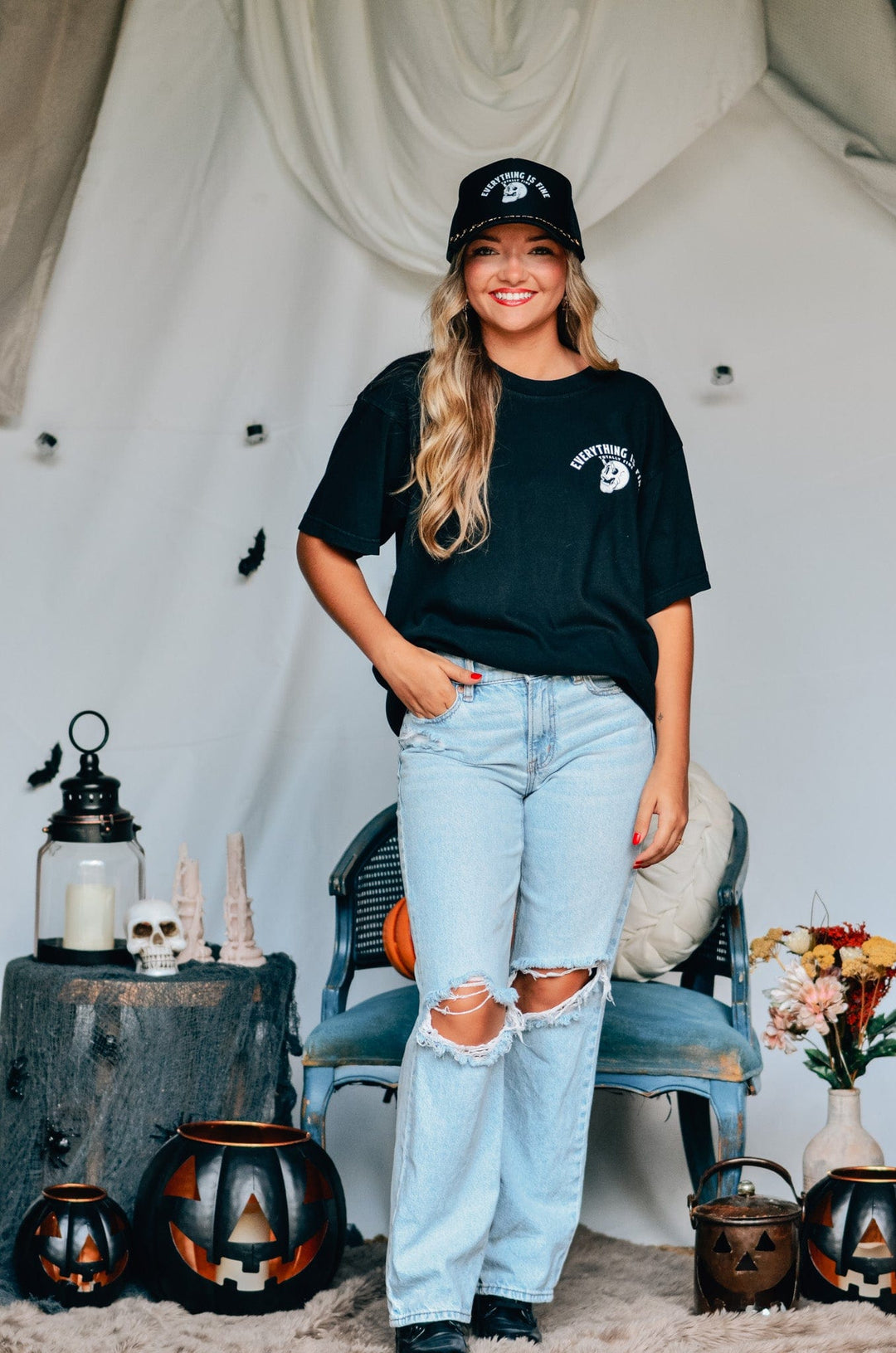 Everything Fine Skeleton Mock Tee